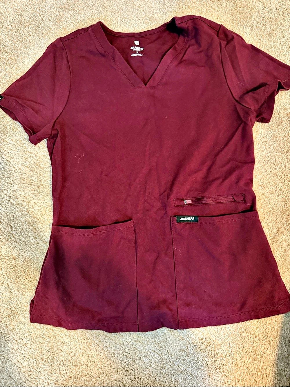 Jaanuu Women's Burgundy V-Neck Scrub Top Like New